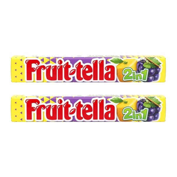 Fruit-Tella 2 in 1 Lemon Grape Flavour Chewy Candy, 32.4 g, 2 Pack - Fast Shipping to USA & Canada