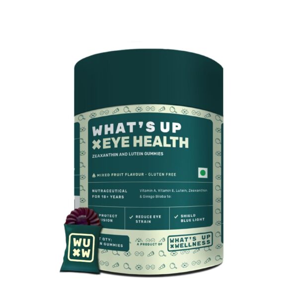 What's Up Wellness Eye Health Gummies To Maintain Eye Health | Zeaxanthin 4mg Helps Shield Blue Light | Formulated with Vitamin A, Vitamin E, Lutein, and Ginkgo Biloba | 30 Days Pack (30 Gummies) - Fast Shipping to USA & Canada