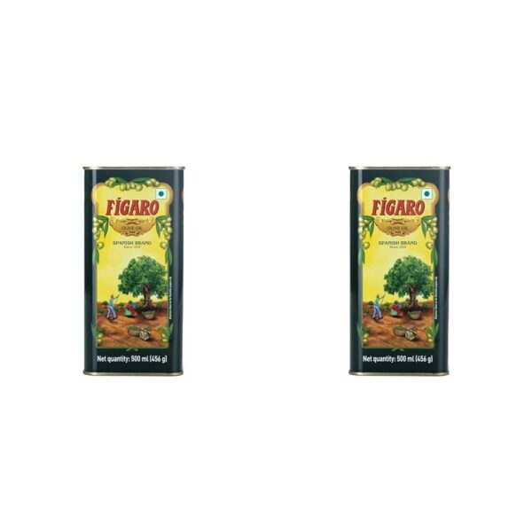 Figaro Olive Oil- Pure Olive Oil- Ideal for Indian Dishes- Imported from Spain- 500ml Tin (Pack of 2) - Fast Shipping to USA & Canada