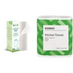 Beco Reusable Kitchen Towel Roll (20 Sheets) Natural & Organic Cleaning Bamboo Cloth Ecofriendly and Biodegradable and Solimo 2 Ply Kitchen Tissue/Towel Paper Roll - 2 Rolls (60 Pulls Per Roll) - Fast Shipping to USA & Canada