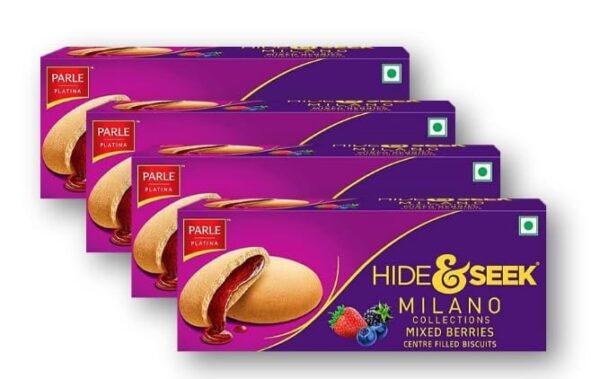 Parle Hide & Seek Milano Collections Mixed Berries Centre Filled Biscuits, 75g, Pack of 4 - Fast Shipping to USA & Canada