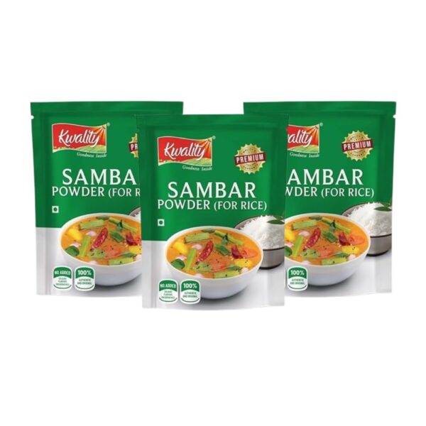 Kwality Sambar Powder for Rice | Authentic South Indian Spice Mix | Perfect for Flavorful Sambar For Rice Dishes | Traditional Masalas | Blended Sambar Pudi (200 g (Pack of 3)) - Fast Shipping to USA & Canada