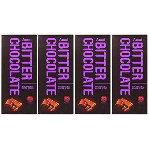 Amul Bitter Chocolate- 75% Rich in Cocoa, 150 g (Pack of 4) - Fast Shipping to USA & Canada