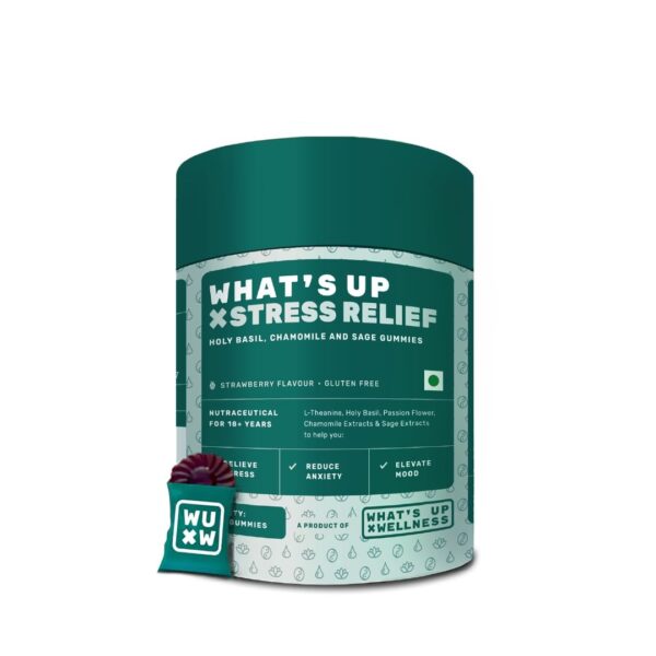 What's Up Wellness Stress Relief Gummies | For Men & Women with Chamomile, Passion Flower, L-theanine, Sage & Holy Basil, Reduces Stress, Anxiety and Improves Sleep - 30 Gummy Pack - Fast Shipping to USA & Canada