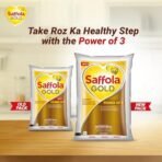 Saffola Gold Refined Cooking oil | Power of 3 - Balance of Good Fats, Triple Anti-Oxidant System & Fortified with Vitamins | Multi-Source Edible Rice Bran & Corn Oil | 1 Litre Pouch - Fast Shipping to USA & Canada - Image 4