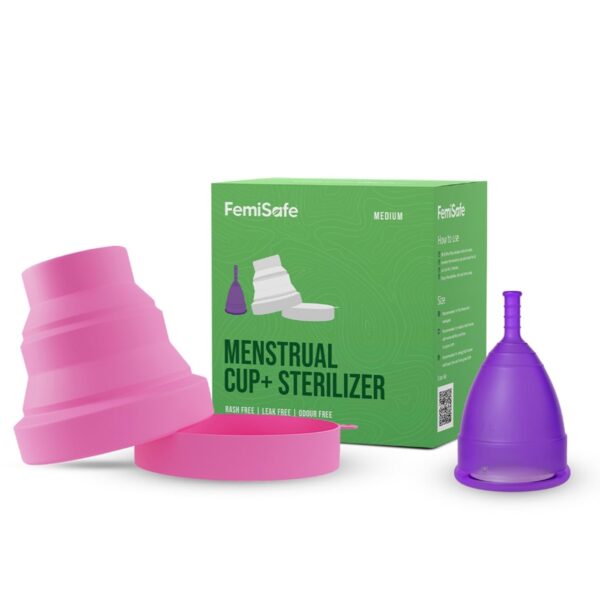 FemiSafe Menstrual Cup-Medium Size&Collapsible Sterilizer Combo|Reusable,Odourless&Rash Free|Made With Medical Grade Silicone|Travel-Friendly,Microwave Safe,Bpa Free&Heat Resistant,Pack of 1 Count - Fast Shipping to USA & Canada