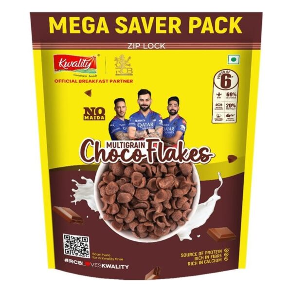 Kwality Choco Flakes 1.2 Kg | Crispy, Wholesome Cereal Made with Whole Wheat | Zero Maida and No Preservatives | Packed with Fiber, Protein - Fast Shipping to USA & Canada