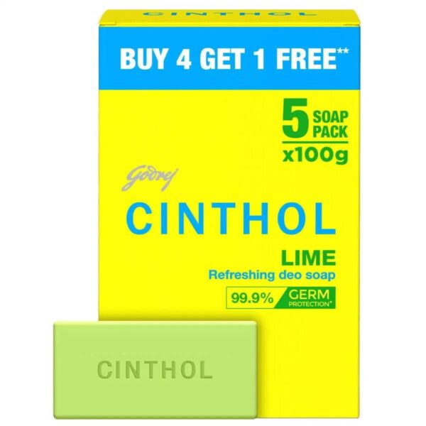Cinthol Lime Soap, 100g (Pack of 5) - 99.9% Germ Protection | Lime Fresh Fragrance | Soaps For Bath Grade 1 Soap | For All Skin Types - Fast Shipping to USA & Canada