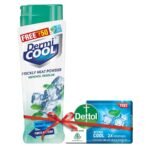 Dermi Cool Menthol Regular Prickly Heat Powder - Pack Of 150G | Dettol Cool Soap 125G Free | Cooling Relief From Prickly Heat, Burning & Itching Of Skin - Fast Shipping to USA & Canada
