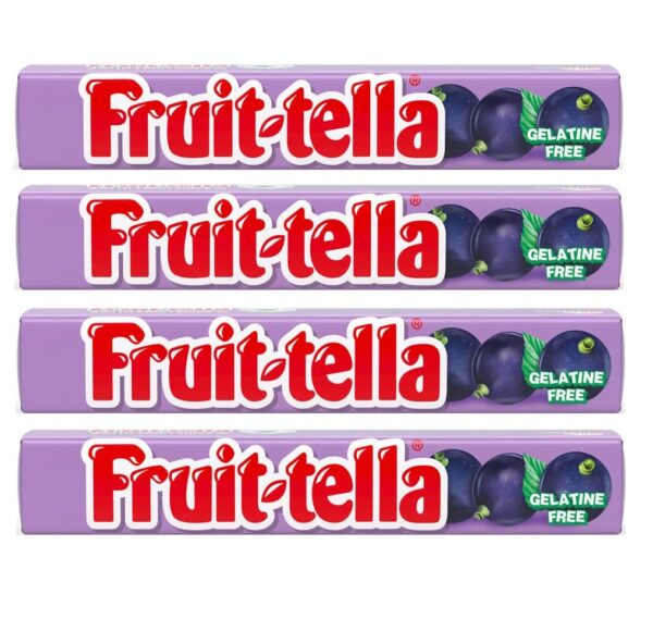 Fruit-Tella Blackcurrent Flavour Chewy Toffee Stick (Pack OF 4 x 32.4g) - Fast Shipping to USA & Canada