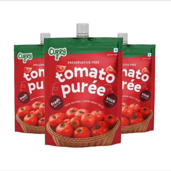 CURRYiT Tomato Puree 300 g (Pack of 3) | Made With 100% Fresh Hand picked Tomatoes | No onion, No Garlic | Tomato Paste For Cooking Pasta & Curries | No Added Preservatives or Colors | Pure & Natural - Fast Shipping to USA & Canada