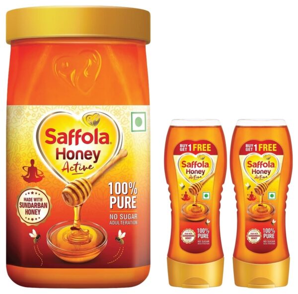 Saffola Honey Active, Made with Sundarban Forest Honey,2 x 350g & Saffola Honey Active, Made with Sundarban Forest Honey,1Kg - Fast Shipping to USA & Canada