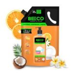 Beco Natural Dishwash Liquid-2Litres Refill Pack |Orange Citrus Freshness| 100% Ecofriendly-Tough Grease removal Antibac formula| Leaves No residue, Baby & Pet Safe - Fast Shipping to USA & Canada