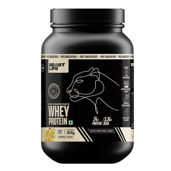 BeastLife Whey Protein Powder Kesar Pista With Ultrasorb Tech,24G Protein,5.3G Bcaa,Sports Nutrition|High Absorbtion Fuels Muscle|Speed Recovery For Men & Women 924g Kesar Pista Flavour - Fast Shipping to USA & Canada