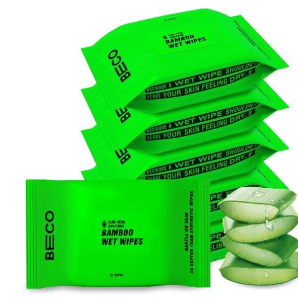 Beco Bamboo Aloe Vera Wet Wipes, 25 Pulls Each, Pack of 6, 100% Natural & Eco-Friendly - Fast Shipping to USA & Canada