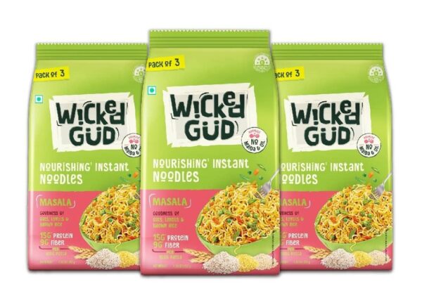 WickedGud Masala Noodles (207gm x 3) No Maida | No Oil | No MSG | High Protein | High Fibre | Cholesterol Free - Fast Shipping to USA & Canada