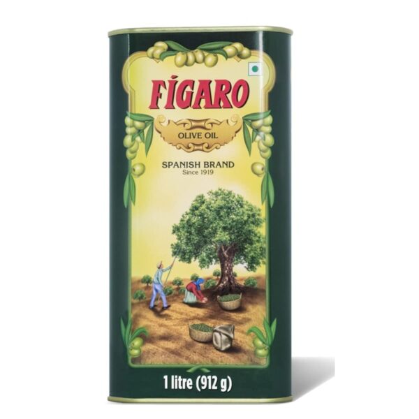 Figaro Olive Oil- Pure Olive Oil-Daily Cooking Oil- Perfect for Indian Dishes- Curries, Gravy- Imported from Spain- 1L Tin - Fast Shipping to USA & Canada