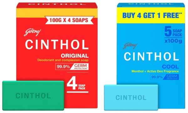 Cinthol Cool Soap, 100g (Pack of 5) | with Icy-cool Menthol | Soaps For Bath | Grade 1 Soap, 100g (Pack of 4) | Germ Protection | Soaps For Bath | Grade 1 Soap | For All Skin Types - Fast Shipping to USA & Canada