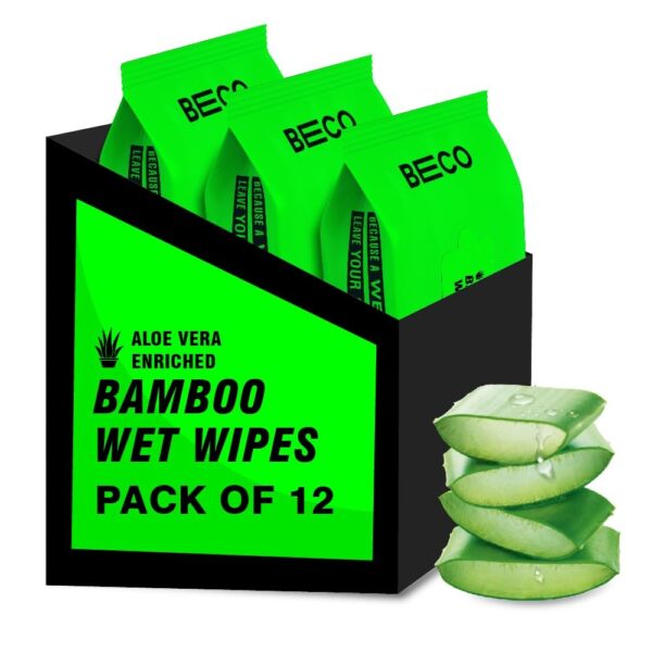 Beco Bamboo Aloe Vera Wet Wipes, 25 Pulls Each, Pack of 12, 100% Natural & Eco-Friendly - Fast Shipping to USA & Canada