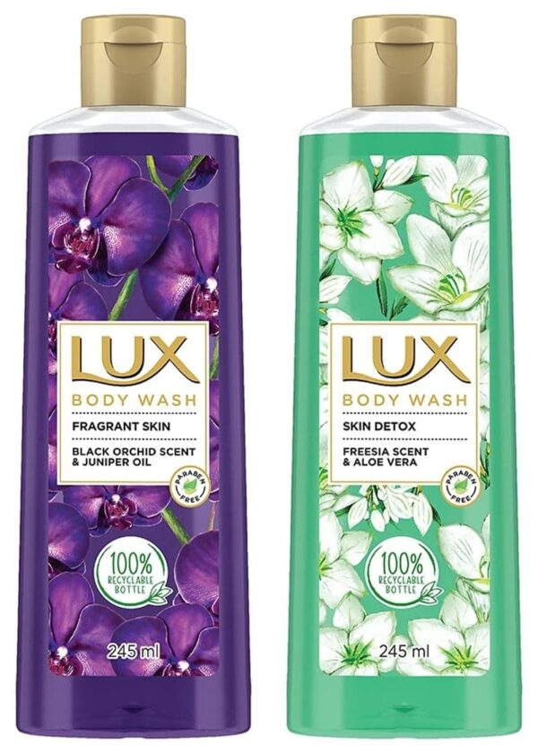 Lux Shower Gel, Freesia Scent & Aloe Vera Bodywash, Skin Cleanser With Long Lasting Fragrance, Paraben Free, Shower Gel, Black Orchid Fragrance & Juniper Oil Bodywash, 245 ml - Fast Shipping to USA & Canada