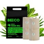 Beco Toilet Tissue Rolls | 3-ply, 880 Pulls (220 x 4 Rolls) | Tissue Paper Roll, Toilet Paper, Toilet Roll Eco Friendly, Soft & Highly Absorbent, 100% Natural Bamboo, Chemical-Free, Hypoallergenic - Fast Shipping to USA & Canada