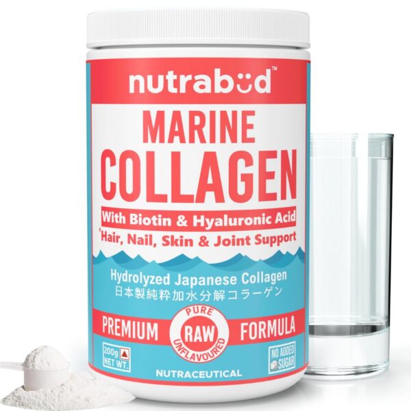 Nutrabud Japanese Marine Collagen Powder Supplement for Women,Men|No Added Sugar|Supports Skin Radiance,Healthy Hair,Nails & Joints|Hydrolyzed Collagen Peptides (Unflavoured,200 grams) - Fast Shipping to USA & Canada