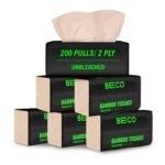 Beco Bamboo Super Soft Facial Tissue 200 Pulls (Pack of 6), 1200 Pulls 2 ply 100% Natural and Ecofriendly - Fast Shipping to USA & Canada