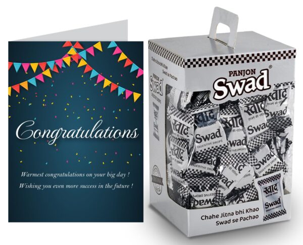 Swad Congratulations Gift with Card (Swad Digestive Candy 125 Gift Box & 1 Greeting card) - Fast Shipping to USA & Canada
