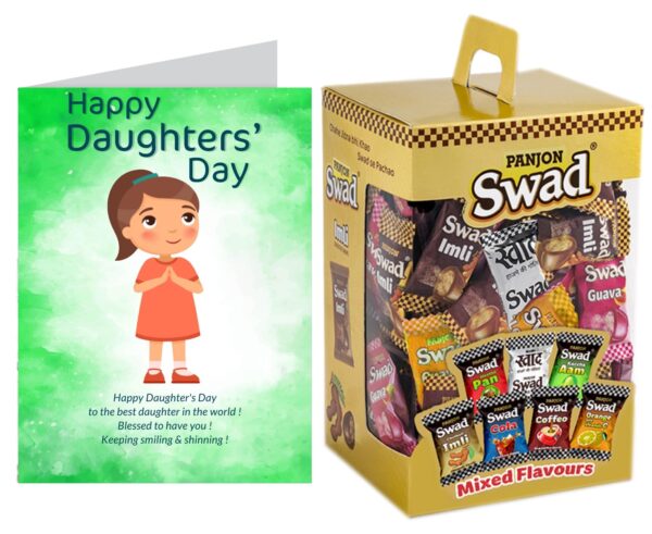 Swad Happy Daughters Day Gift with Card (Swad Mixed Candy 125 Gift Box & 1 Greeting card) - Fast Shipping to USA & Canada
