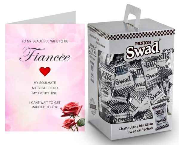 Swad Gift for Fiancee female/Wife to be with Card (Swad Digestive Candy 125 Gift Box & 1 Greeting card) - Fast Shipping to USA & Canada