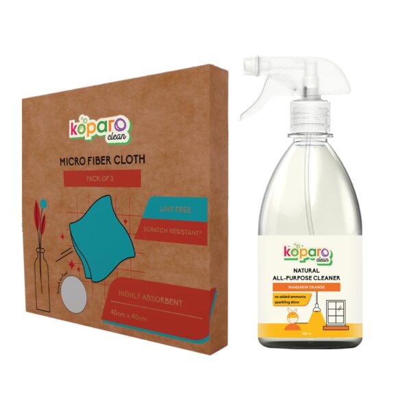 Koparo Clean All Purpose Cleaner Liquid Spray and Natural Microfiber Cloth combo - Kids and Pet Safe | Eco-friendly - Fast Shipping to USA & Canada