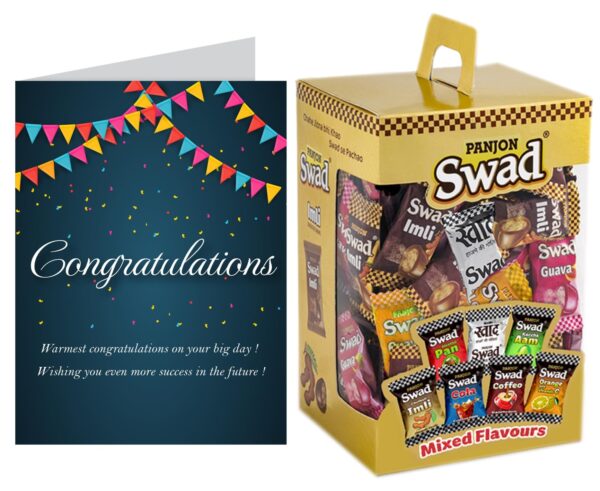Swad Congratulations Gift with Card (Swad Mixed Candy 125 Gift Box & 1 Greeting card) - Fast Shipping to USA & Canada