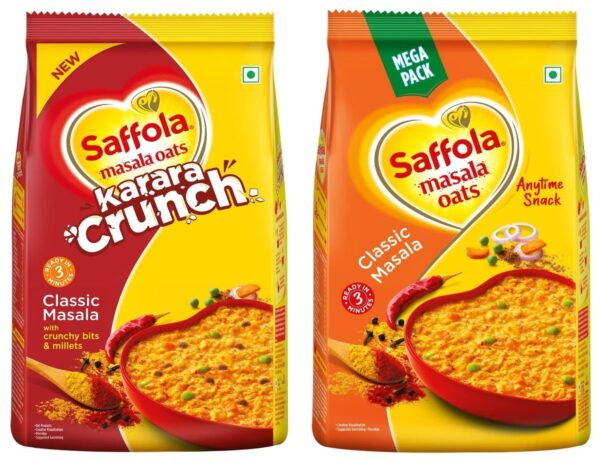 Saffola Masala Oats Karara Crunch, Tasty Evening Snack, Classic Masala with Crunchy Bits and Millets, 500g & Saffola Masala Oats | Tasty Evening Snack| Healthy Snack| Classic Masala| 500g - Fast Shipping to USA & Canada