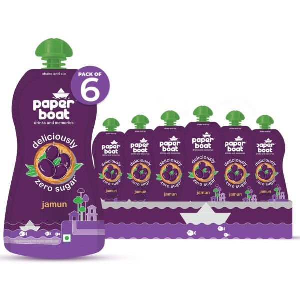 Paper Boat Jamun, Fruit Juice, Zero Sugar Low-Calorie Drink, No Added Preservatives and Colours (Pack of 6, 200ml each) - Fast Shipping to USA & Canada