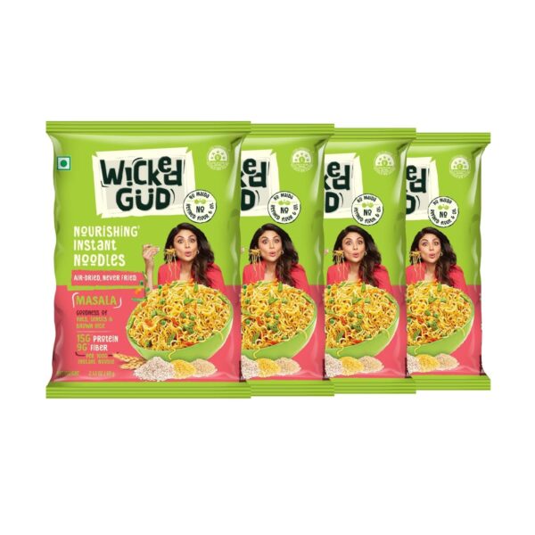 WickedGud Nourishing Masala Instant Noodles (69 gm x 4)| Healthy Noodles | No Maida | No Oil | No MSG | High Protein | High Fibre | Cholesterol Free - Fast Shipping to USA & Canada