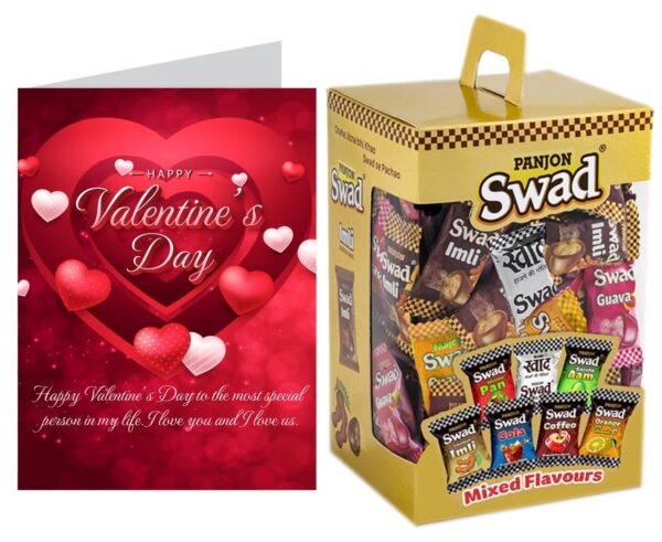 Swad Gift for Happy Valentine's Day with Card for boyfriend/girlfriend (Swad Mixed Candy 125 Gift Box & 1 Greeting card) - Fast Shipping to USA & Canada