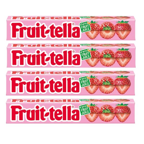 Fruit-Tella Strawberry Flavour Chewy Toffee Stick (Pack OF 4 x 32.4g) - Fast Shipping to USA & Canada