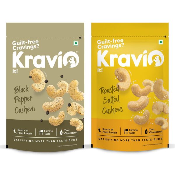 Premium Black Pepper & Salted Roasted Cashew Nuts (2 X 200g) | Zero Cholesterol Natural Jumbo Size Whole Kaju Nuts & Dry Fruits | Rich in Protein, Roasted Crunchy Delicious Healthy Snacks - Fast Shipping to USA & Canada