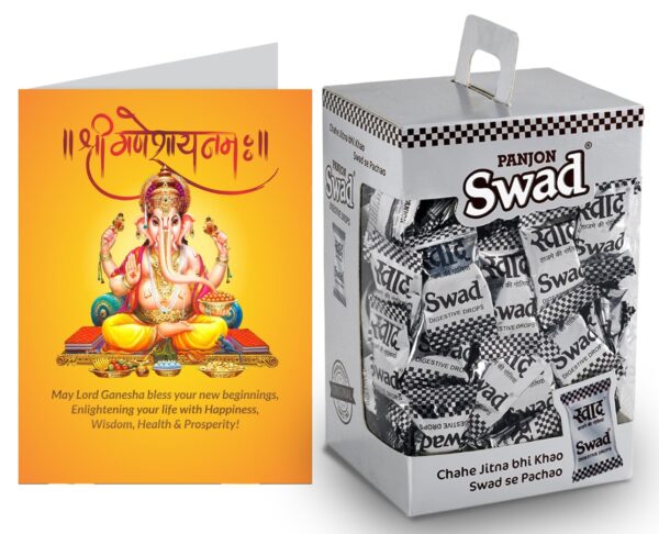 Swad Ganesh Chaturthi Gift with Card (Swad Digestive Candy 125 Gift Box & 1 Greeting card) - Fast Shipping to USA & Canada
