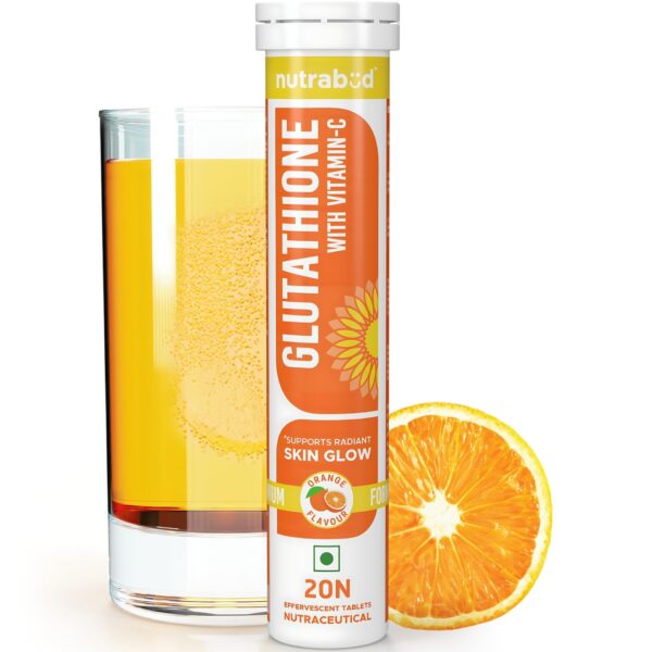 Nutrabud Glutathione Tablets 500mg with Vitamin-C - 20 Effervescent Tablets - Supports Radiant Skin Glow for Women, Men (Orange, 20 Count (Pack of 1)) - Fast Shipping to USA & Canada