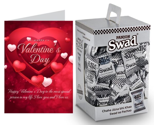 Swad Gift for Happy Valentine's Day with Card for boyfriend/girlfriend (Swad Digestive Candy 125 Gift Box & 1 Greeting card) - Fast Shipping to USA & Canada