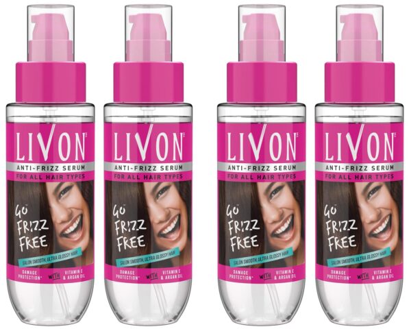 Livon Hair Serum For Women | All Hair Types | Smooth, Frizz-Free & Glossy Hair | With Argan Oil & Vitamin E | 100 Ml (Pack Of 4) - Fast Shipping to USA & Canada