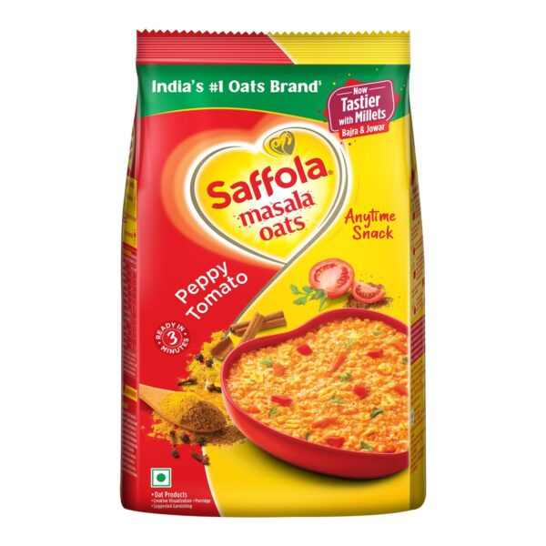 Saffola Masala Oats | 500g | Peppy Tomato | Tasty, Anytime Snack | Ready in 3 mins | Millets Goodness- with Bajra & Jowar | No maida , No added preservatives | Oats helps manage weight - Fast Shipping to USA & Canada