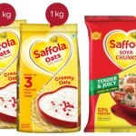 Saffola Oats | Rolled Oats | Delicious Creamy Oats | High Protein & Fibre| 2kg (Pack of 2 x 1kg) & Saffola Soya Chunks with Supersoft Technology, 53% Protien, Tender & Juicy, 1kg - Fast Shipping to USA & Canada