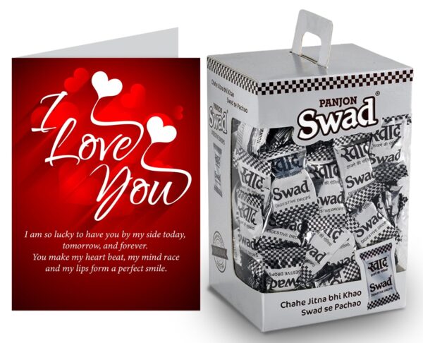 Swad I Love You Gift for Girlfriend/Boyfriend/wife/husband with Card (Swad Digestive Candy 125 Gift Box & 1 Greeting card) - Fast Shipping to USA & Canada
