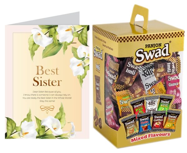 Swad Gift for Best Sister with Card (Swad Mixed Candy 125 Gift Box & 1 Greeting card) - Fast Shipping to USA & Canada