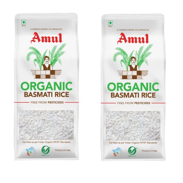 Amul Organic Basmati Rice Pouch 1Kg (Pack Of 2) | Fluffy Long Grains | Perfect for Pulao, Biryani and Fried Rice | For Everyday Consumption - Fast Shipping to USA & Canada