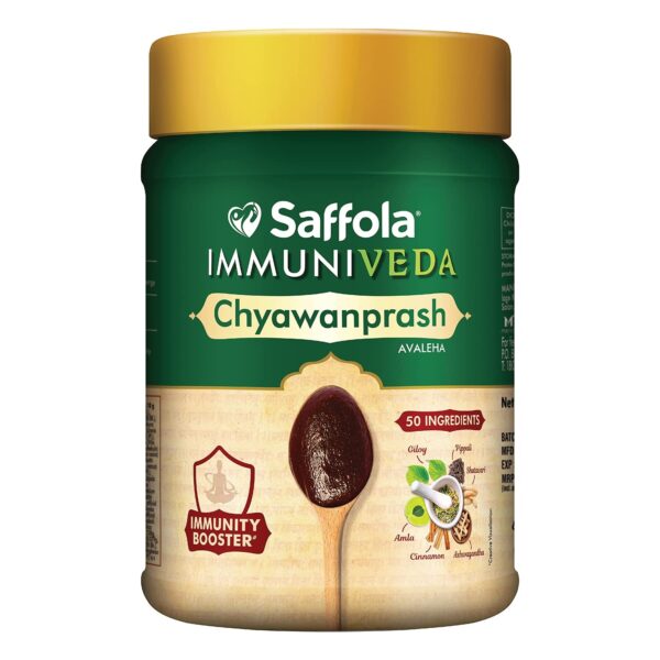 Saffola Immuniveda Chyawanprash - 500g with Ashwagandha, Giloy, Shilajit & Shatavari | Helps Boosts Immunity | Improve Strength, Stamina and Energy - Fast Shipping to USA & Canada