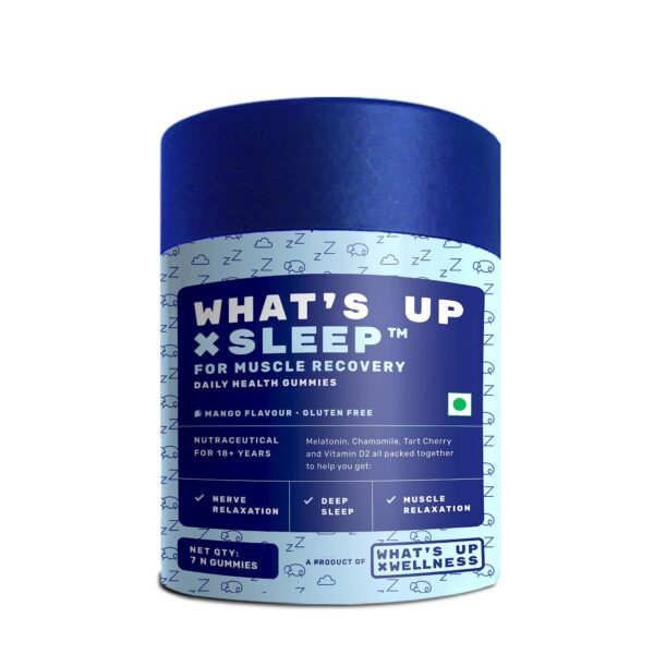 What's Up Wellness Melatonin 5 Mg Sleep Gummies|Tart Cherry And Chamomile Extracts For Muscle Recovery & Nerve Relaxation|Helps You Sleep Soundly | 7 Gummies - Fast Shipping to USA & Canada