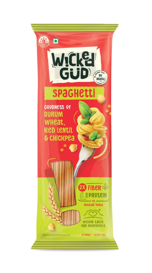 WickedGud 2X Fiber Spaghetti Pasta | No Maida | Durum Wheat Semolina | Brown Rice | Red Lentils | Healthy Diet Pasta - 400gm - Fast Shipping to USA & Canada